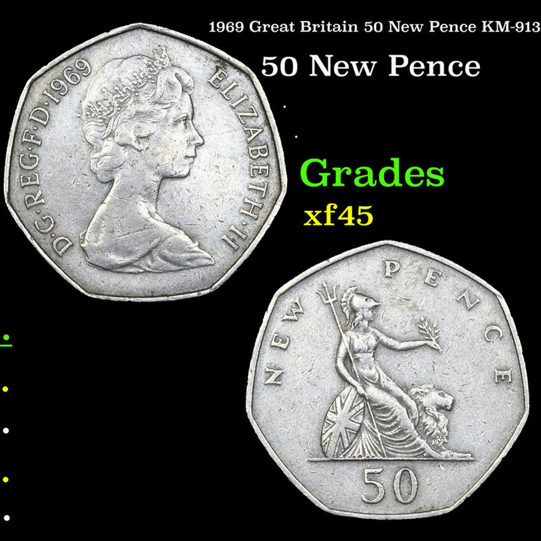 1969 Great Britain 50 New Pence KM-913 Grades xf+ (1 of 3)