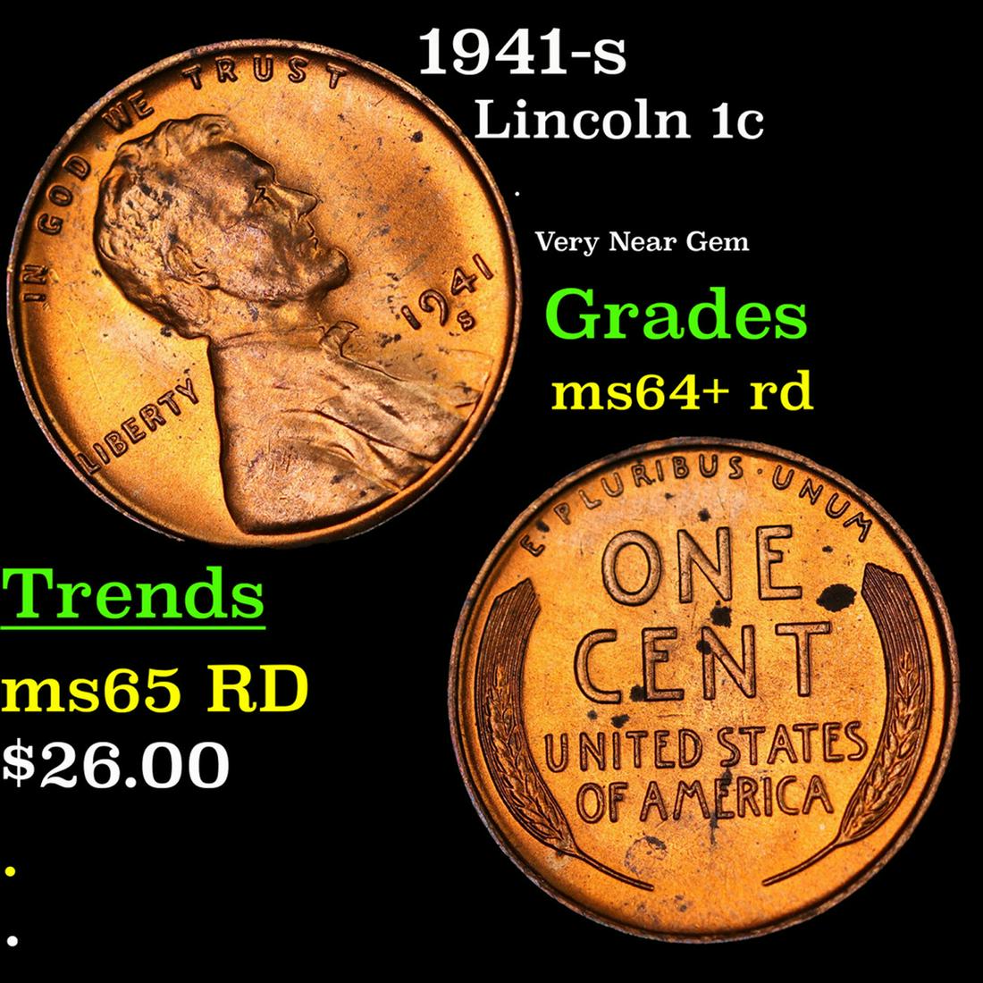 1941-s Lincoln Cent 1c Grades Choice+ Unc RD (1 of 3)