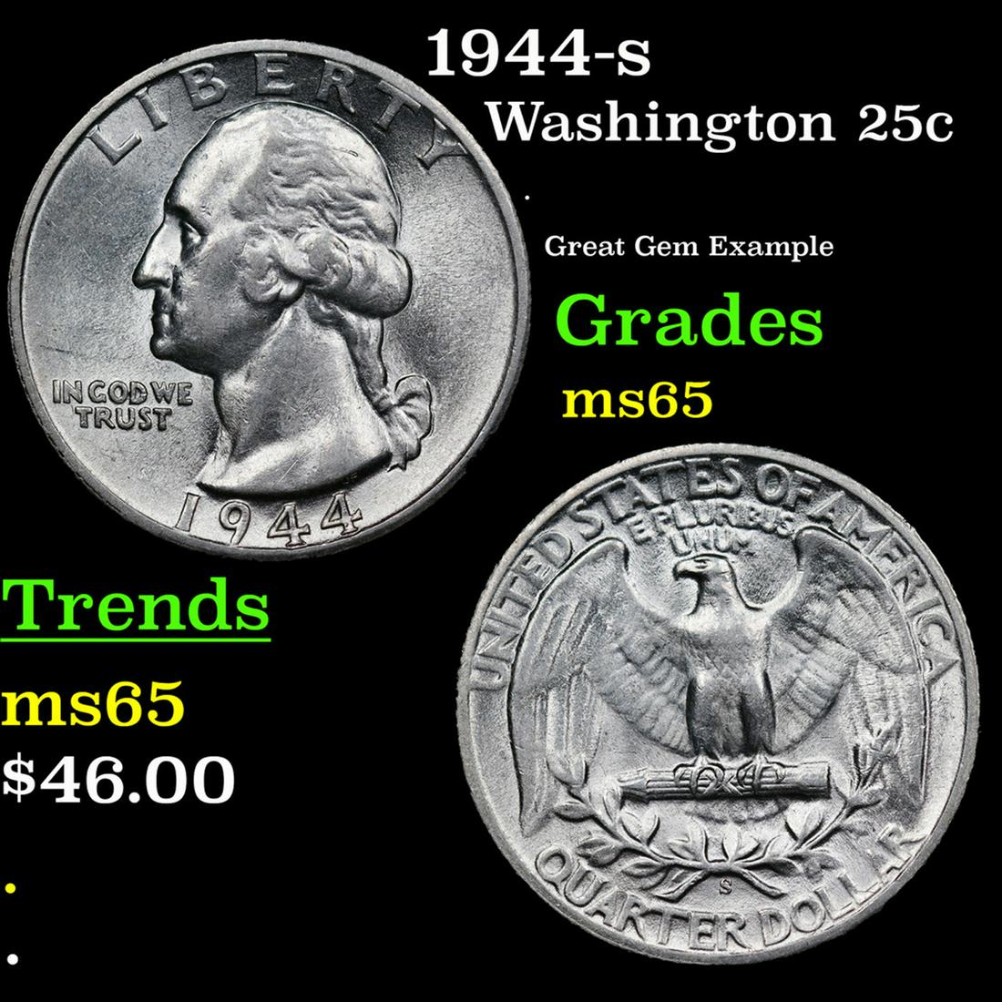 1944-s Washington Quarter 25c Grades GEM Unc (1 of 3)