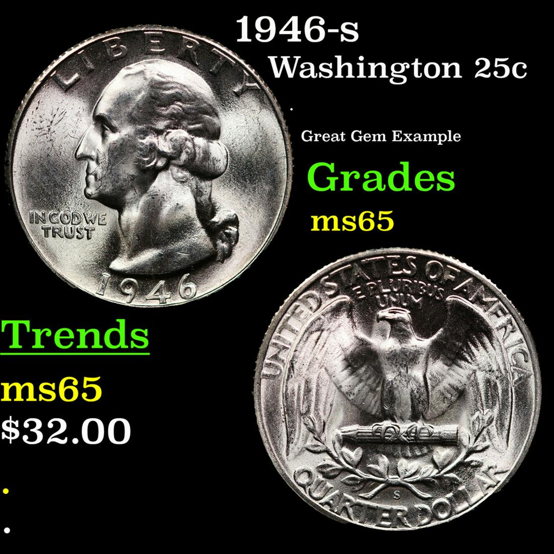 1946-s Washington Quarter 25c Grades GEM Unc (1 of 3)