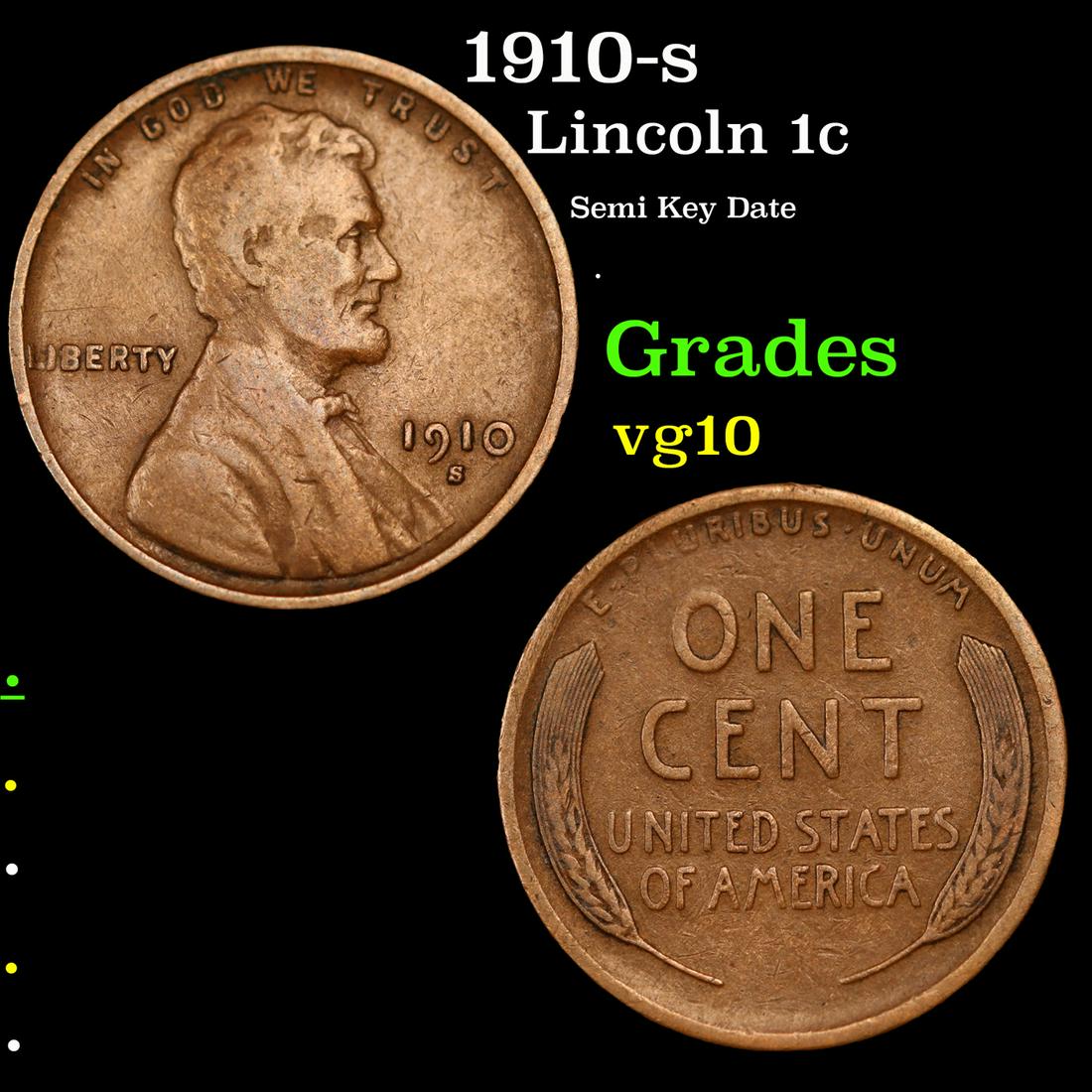 1910-s Lincoln Cent 1c Grades vg+ (1 of 3)