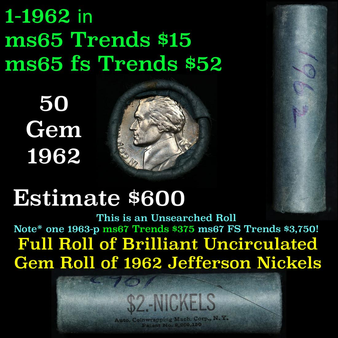 Shotgun Jefferson 5c roll, 1962-p 40 pcs  Vintage Auto Coinwrapping Wrapper (1 of 4)