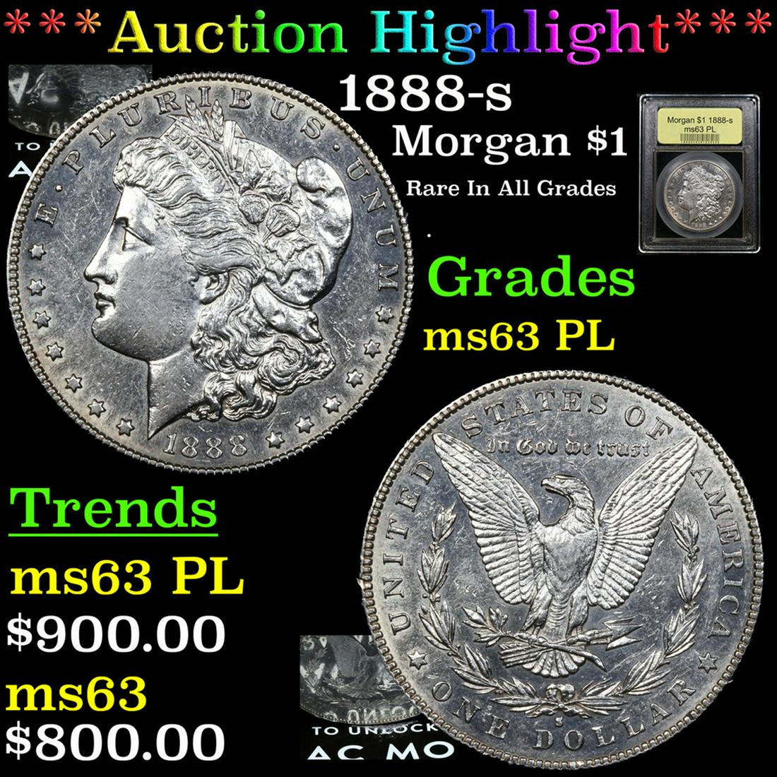 ***Auction Highlight*** 1888-s Morgan Dollar $1 Graded Select Unc PL BY USCG (fc) (1 of 7)