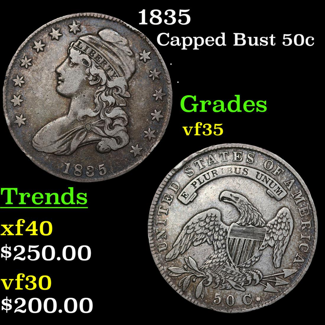 1835 Capped Bust Half Dollar 50c Grades vf++ (1 of 3)