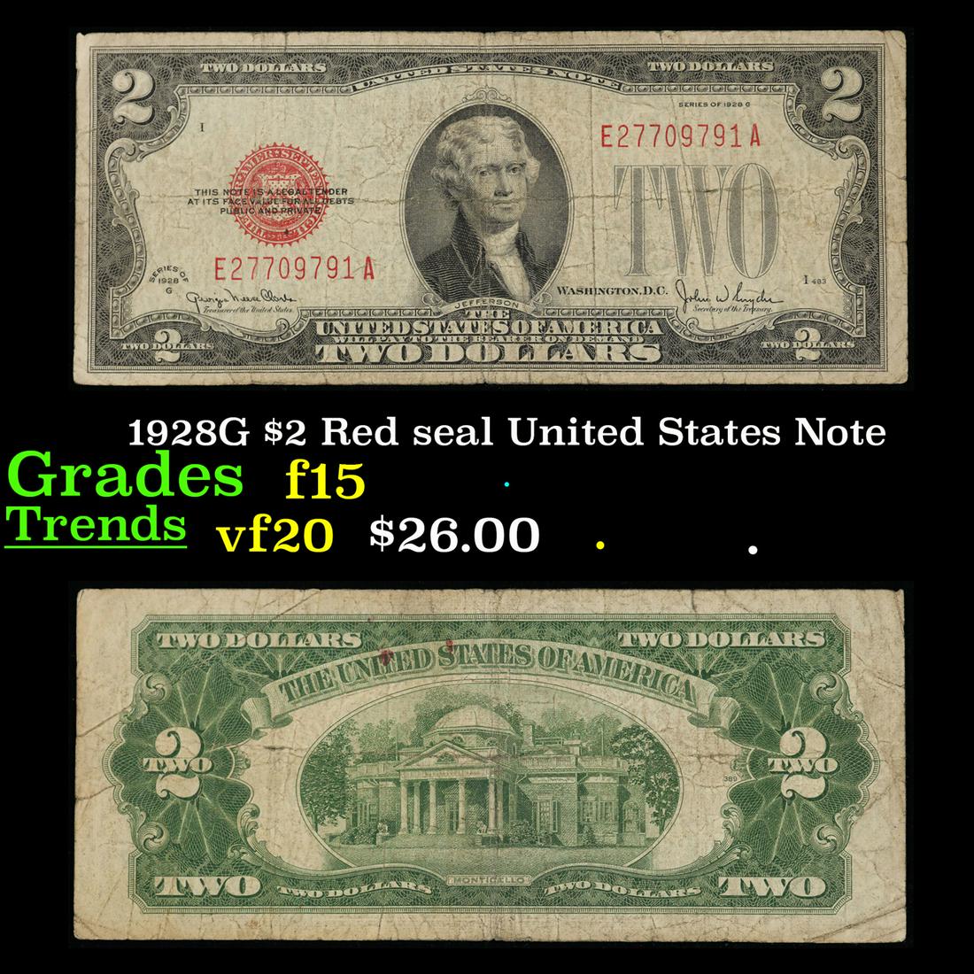 1928G $2 Red seal United States Note Grades f+ (1 of 3)