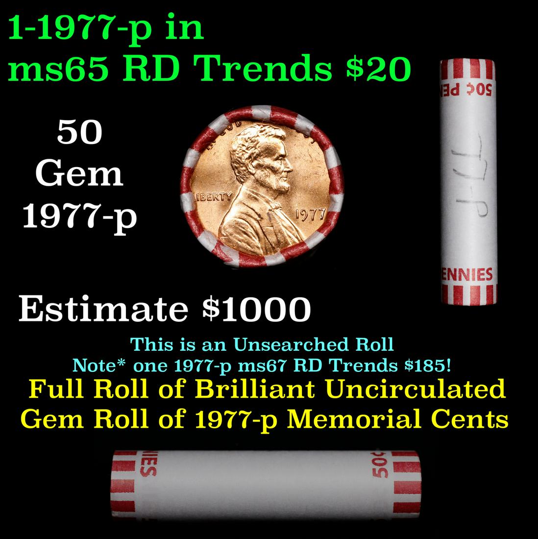 Shotgun Lincoln 1c roll, 1977-p 50 pcs Bank Wrapper. (1 of 3)