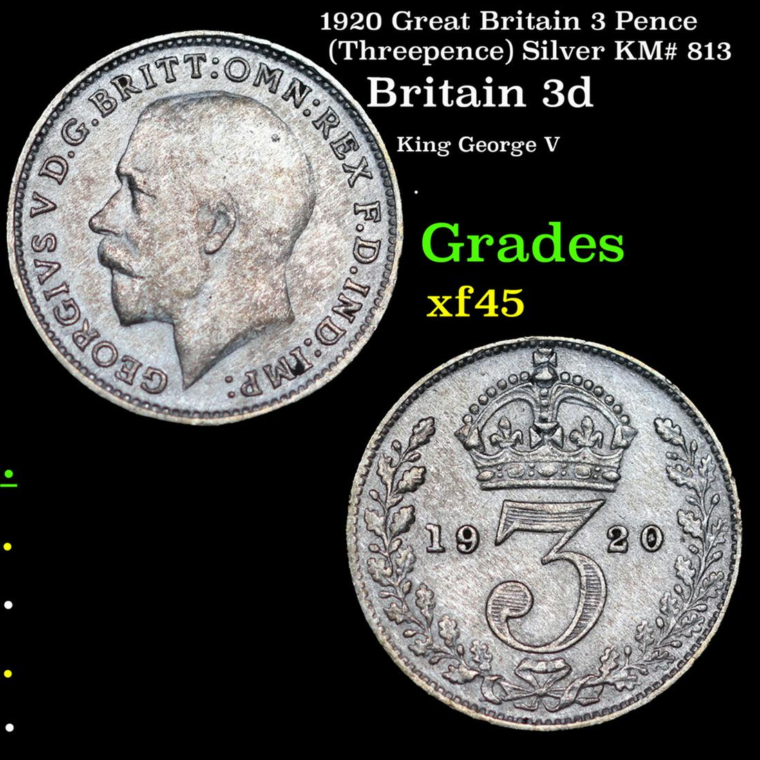 1920 Great Britain 3 Pence (Threepence) Silver KM# 813 Grades xf+ (1 of 3)