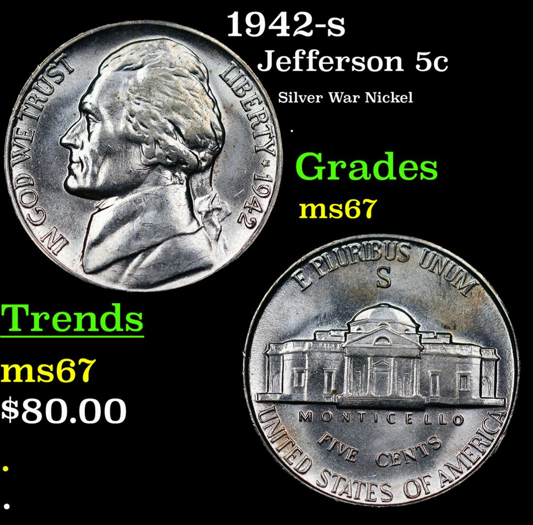1942-s Jefferson Nickel 5c Grades GEM++ Unc (1 of 3)