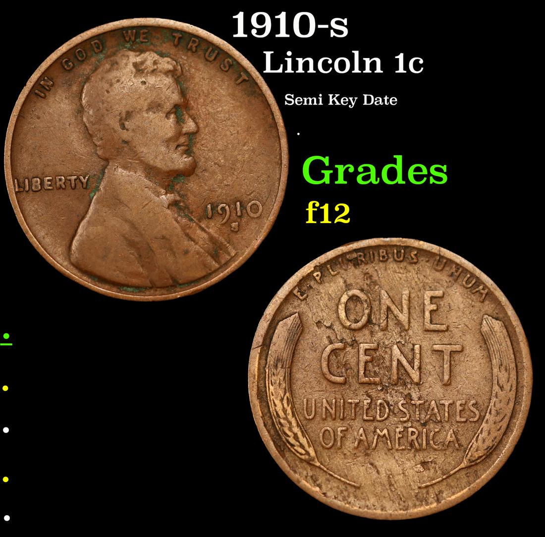 1910-s Lincoln Cent 1c Grades f, fine (1 of 3)