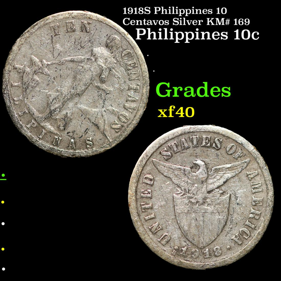 1918S Philippines 10 Centavos Silver KM# 169 Grades xf (1 of 3)