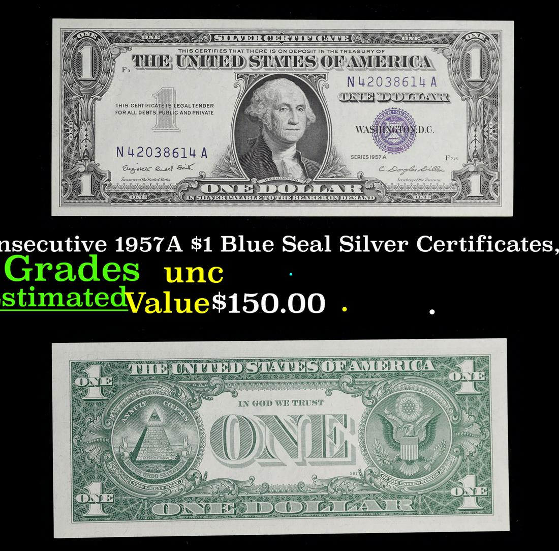 3x Consecutive 1957A $1 Blue Seal Silver Certificates, All CU! Grades Brilliant Uncirculated (1 of 7)