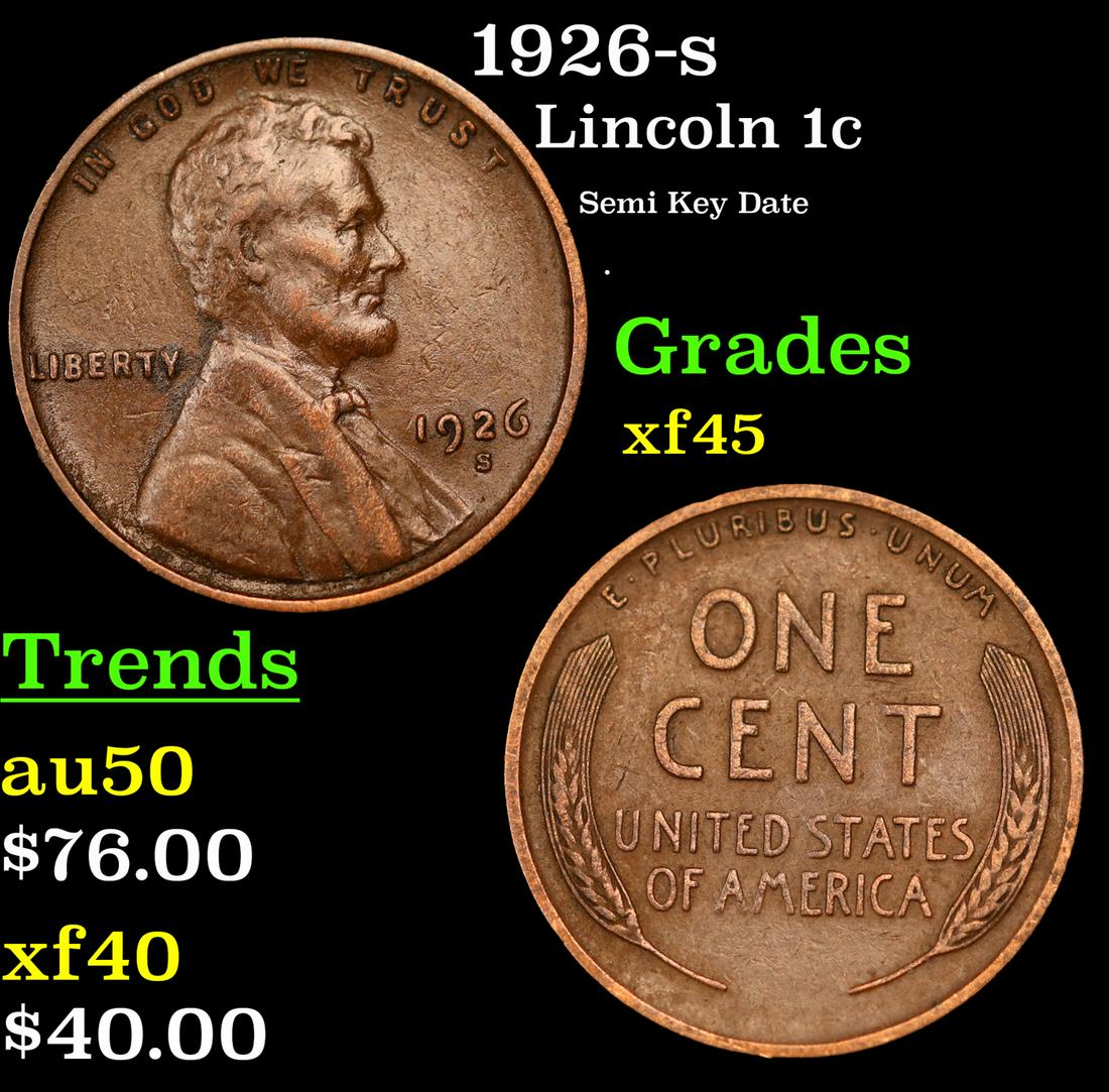 1926-s Lincoln Cent 1c Grades xf+ (1 of 3)