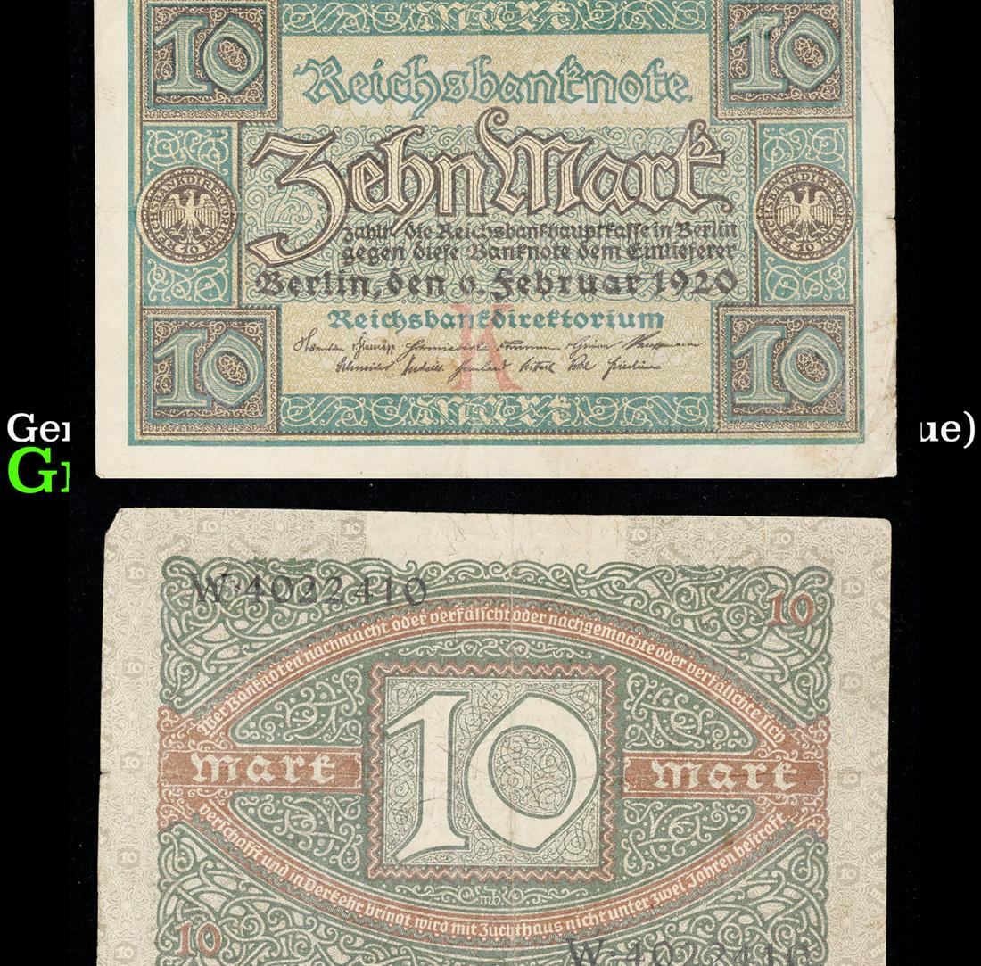 1920 Germany 10 Marks Banknote (Post-WWI Issue) P# 67a Grades vf++ (1 of 3)