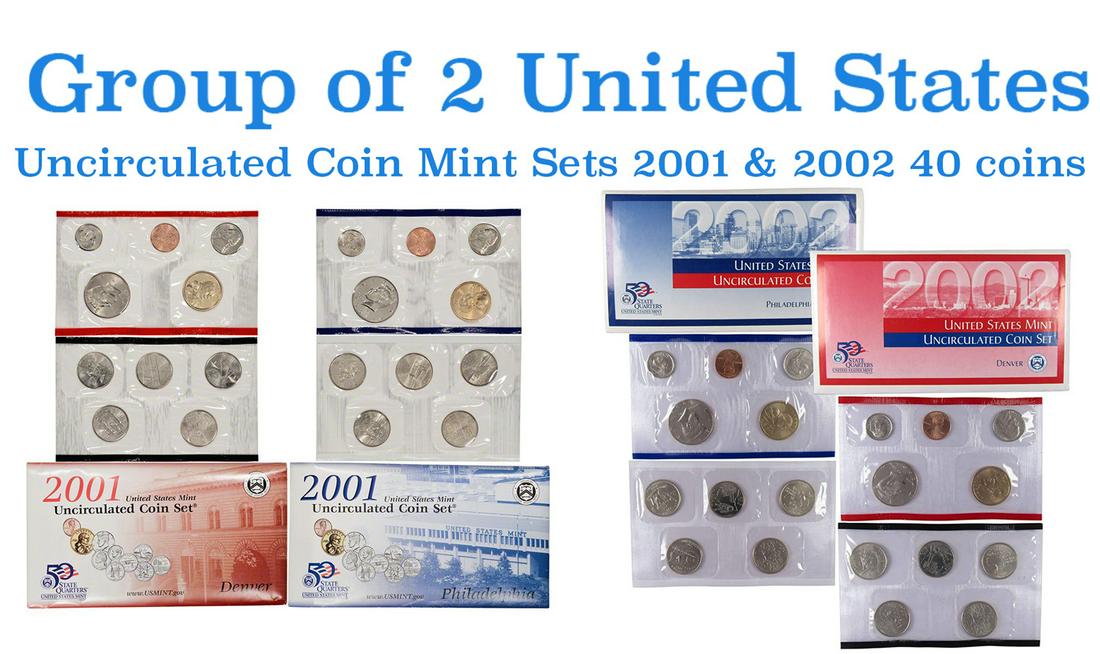 Group of 2 United States Mint Set in Original Government Packaging! From 2001-2002 with 40 Coins (1 of 3)