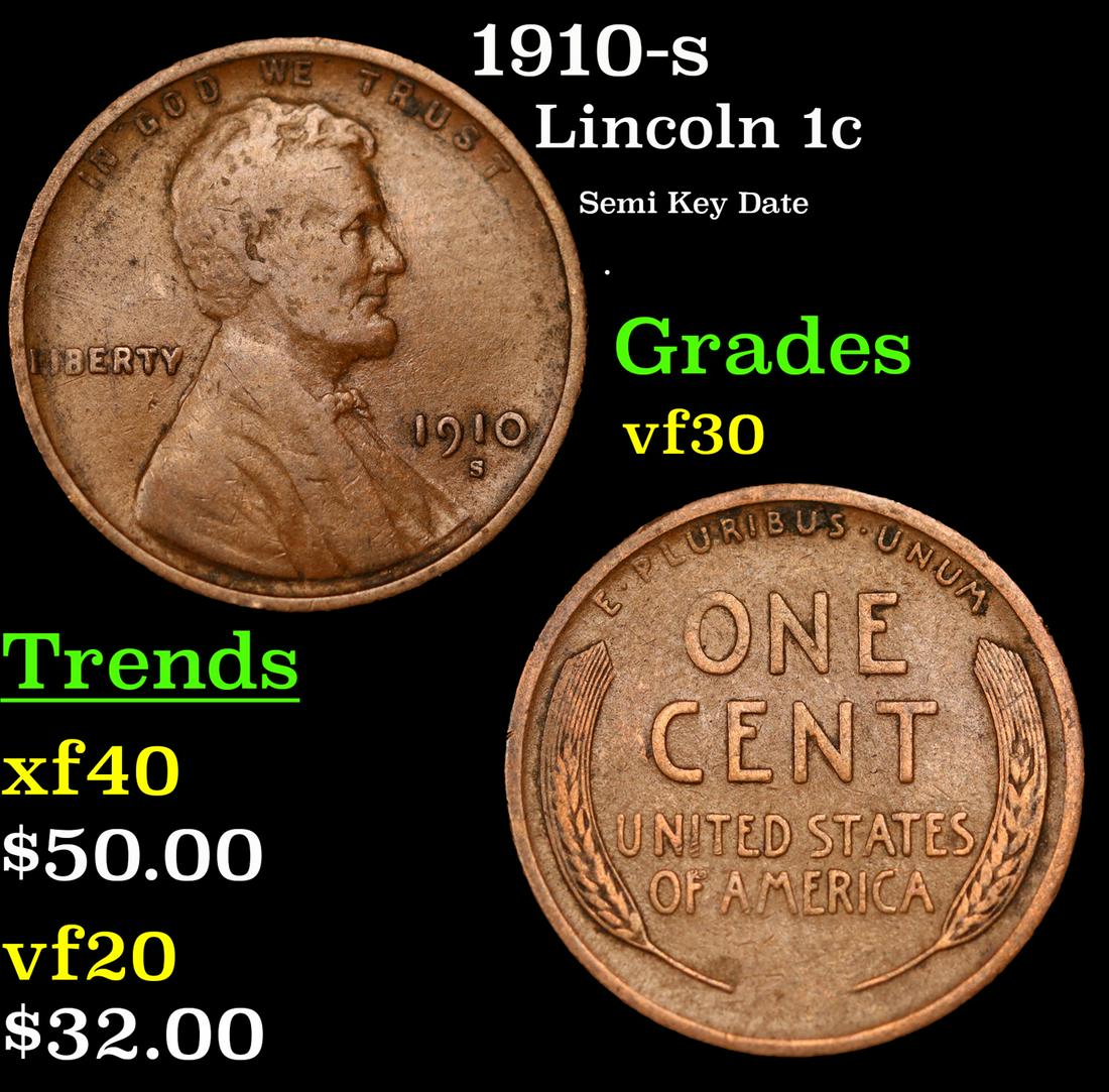 1910-s Lincoln Cent 1c Grades vf++ (1 of 3)