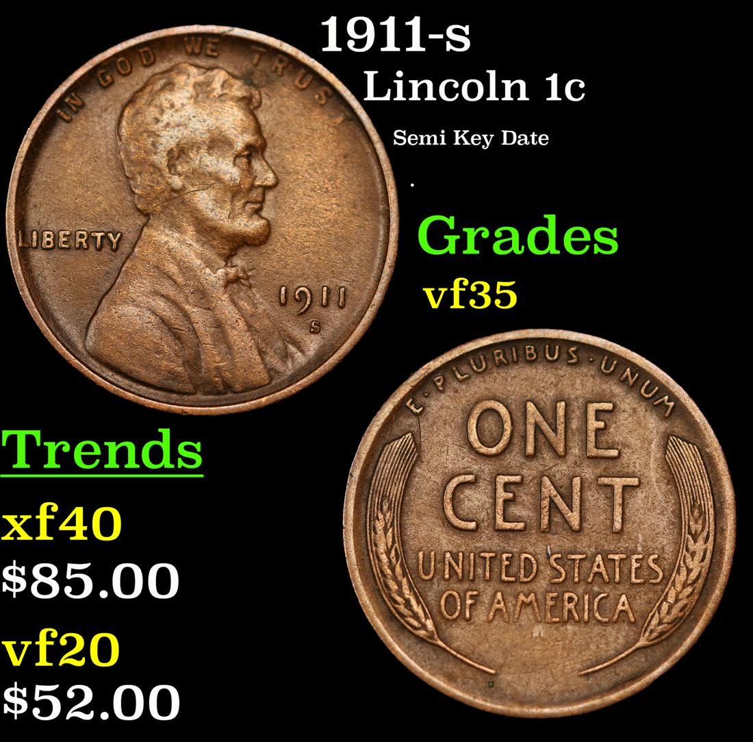 1911-s Lincoln Cent 1c Grades vf++ (1 of 3)