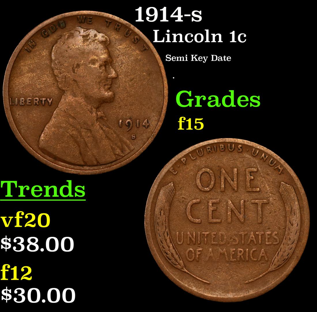 1914-s Lincoln Cent 1c Grades f+ (1 of 3)