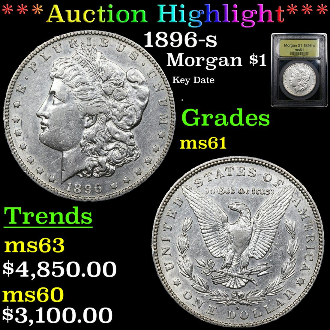 ***Auction Highlight*** 1896-s Morgan Dollar $1 Graded BU+ BY USCG (fc) (1 of 5)