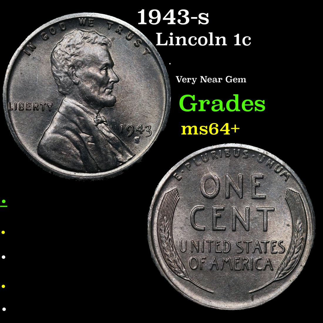1943-s Lincoln Cent 1c Grades Choice+ Unc (1 of 3)