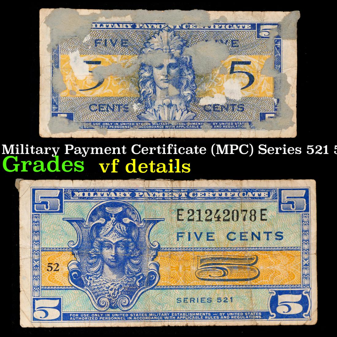 Military Payment Certificate (mpc) Series 521 5c Grades Vf Details