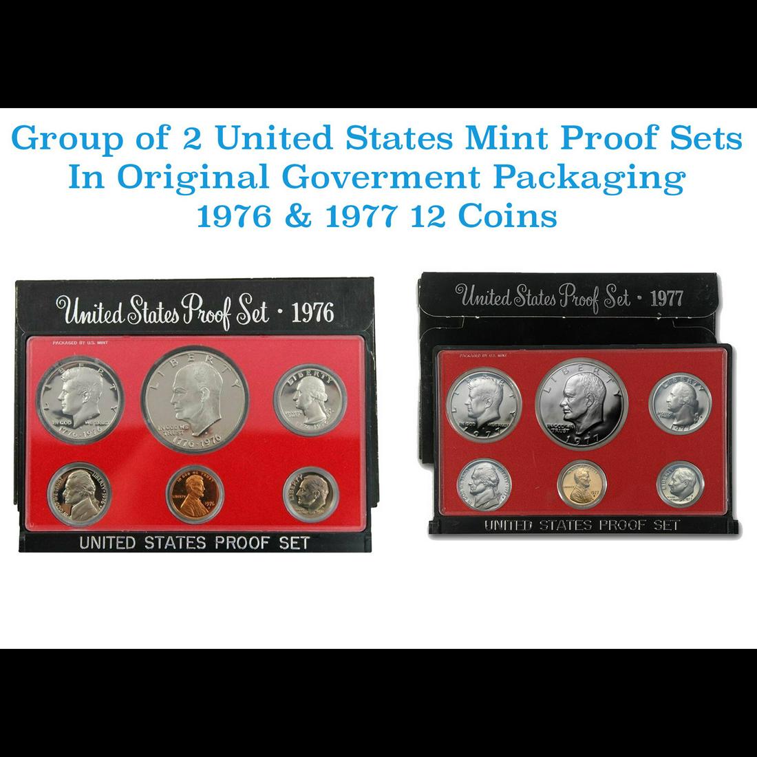 Group of 2 United States Mint Proof Sets 1976-1977 12 coins (1 of 3)