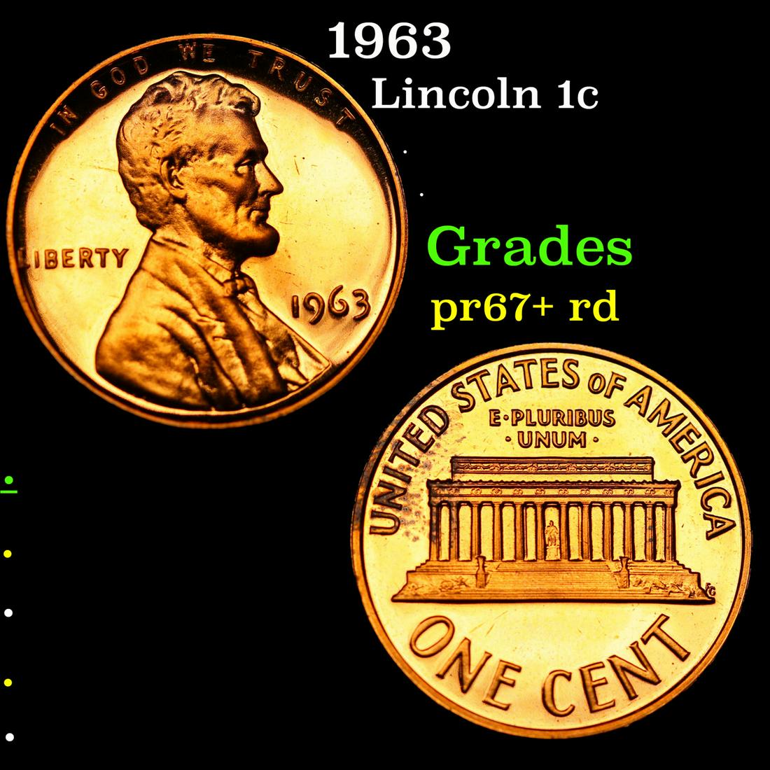 Proof 1963 Lincoln Cent 1c Grades Gem++ Proof Red (1 of 3)