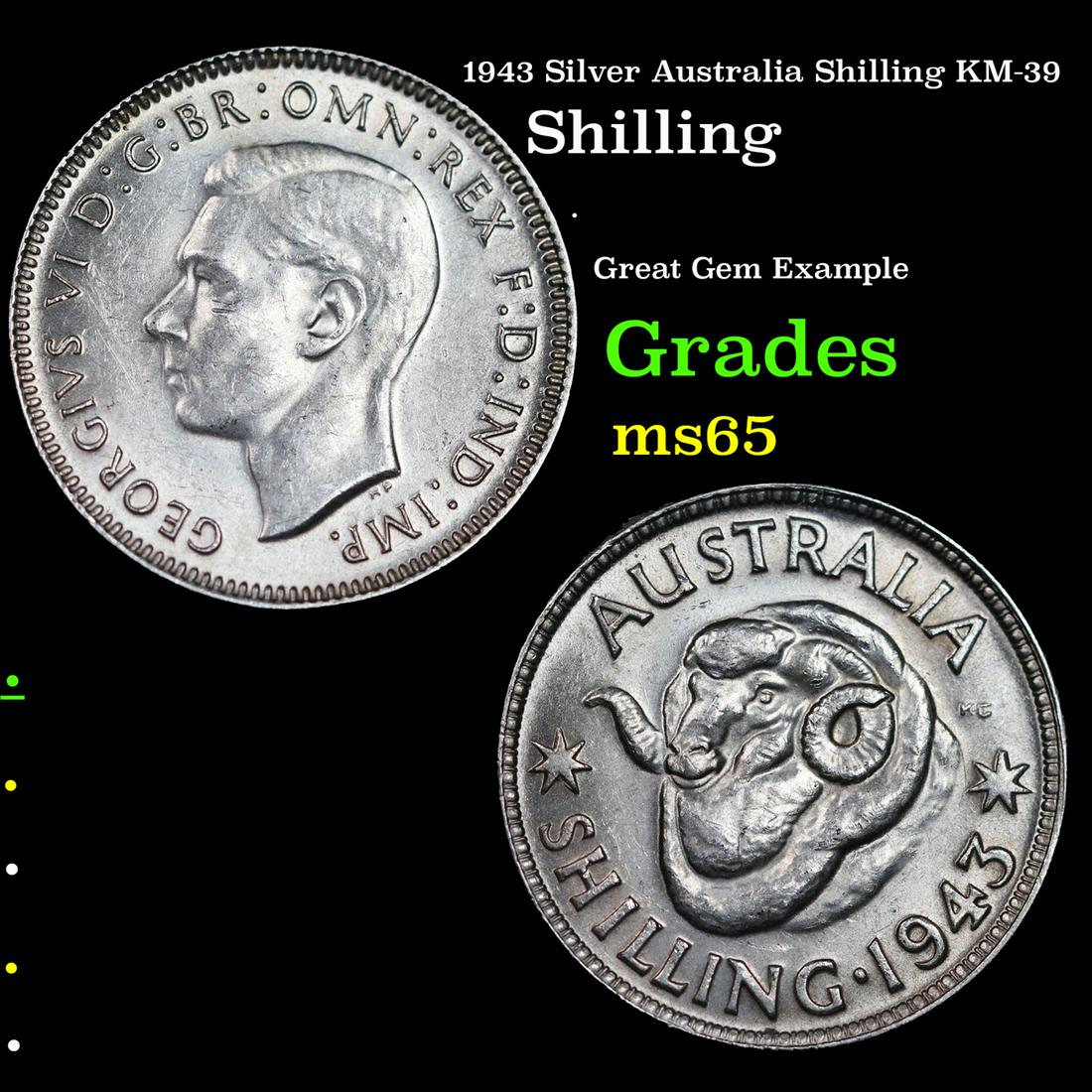 1943 Silver Australia Shilling KM-39 Grades GEM Unc (1 of 3)