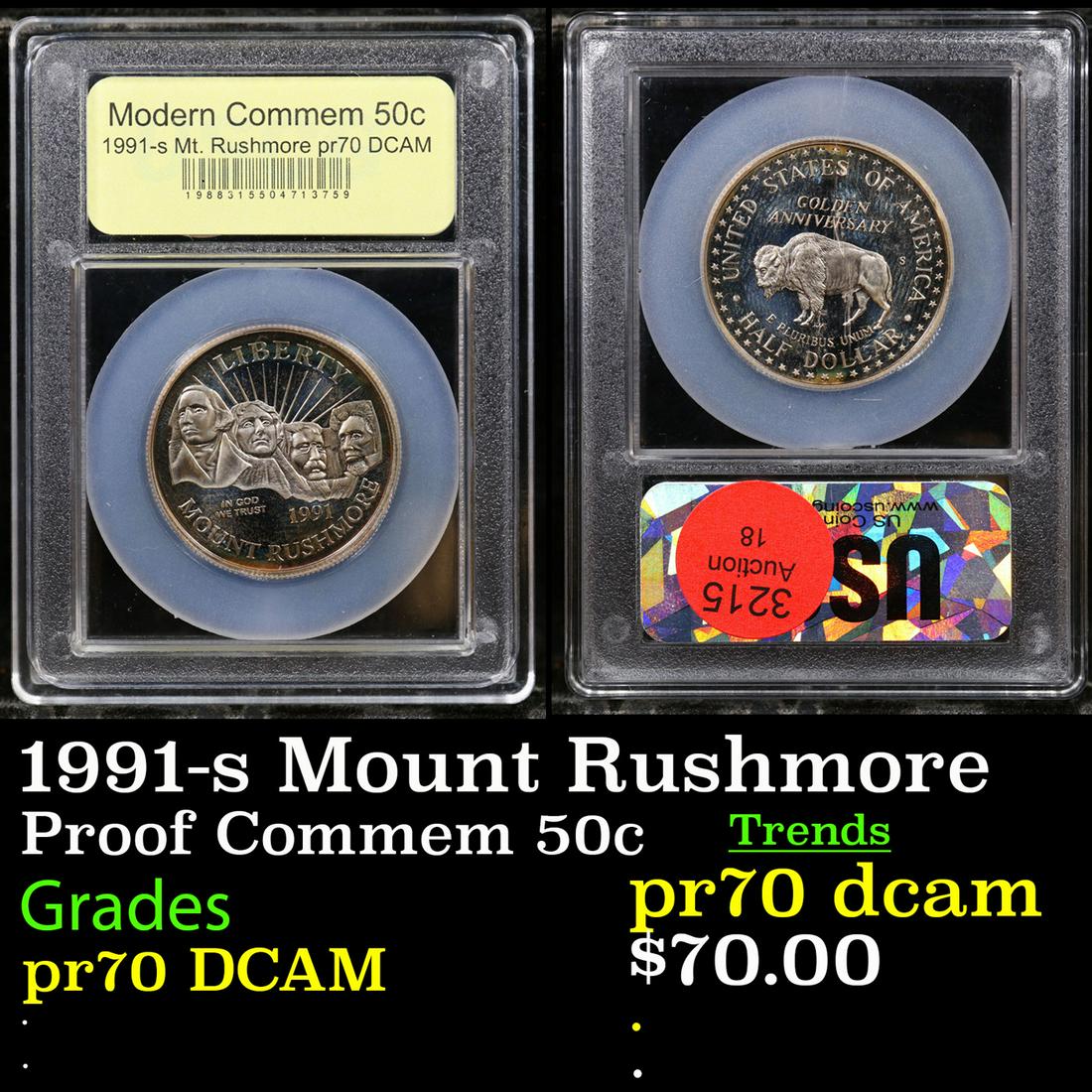 Proof 1991-s Mount Rushmore Modern Commem Half Dollar 50c Graded GEM++ Proof Deep Cameo By USCG (1 of 3)