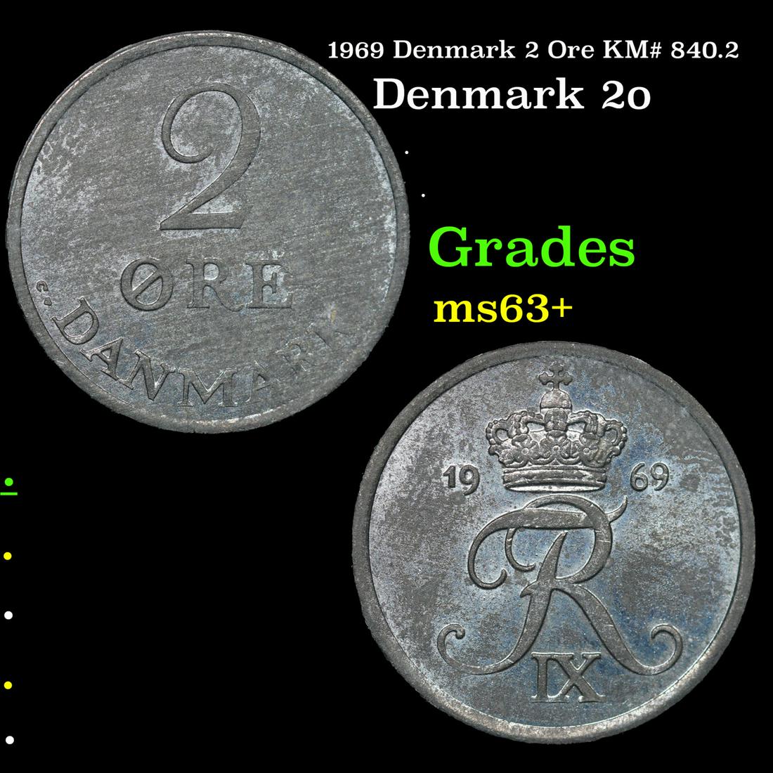 1969 Denmark 2 Ore KM# 840.2 Grades Select+ Unc (1 of 3)