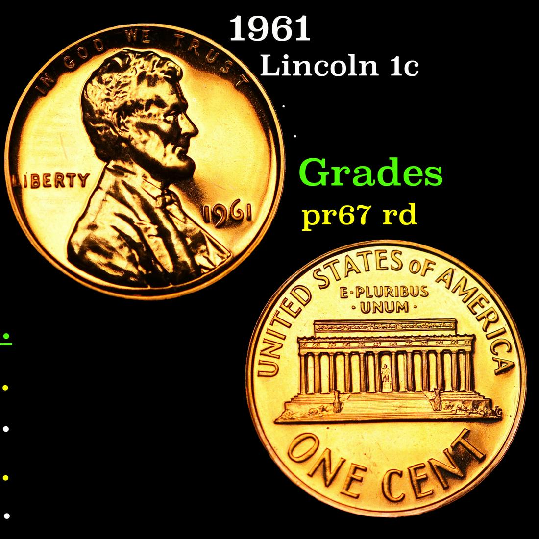 Proof 1961 Lincoln Cent 1c Grades Gem++ Proof Red (1 of 3)