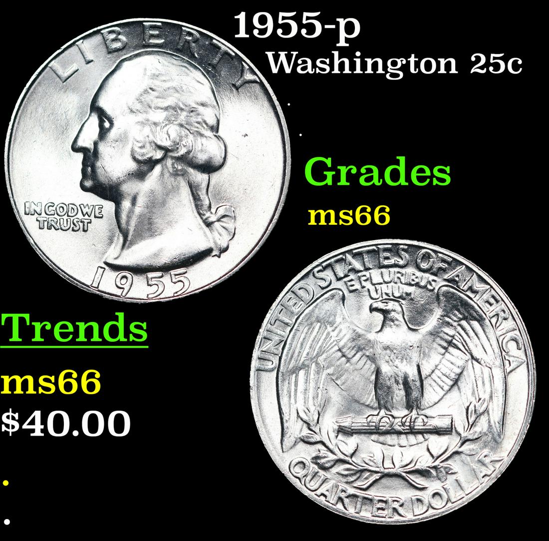 1955-p Washington Quarter 25c Grades GEM+ Unc (1 of 3)