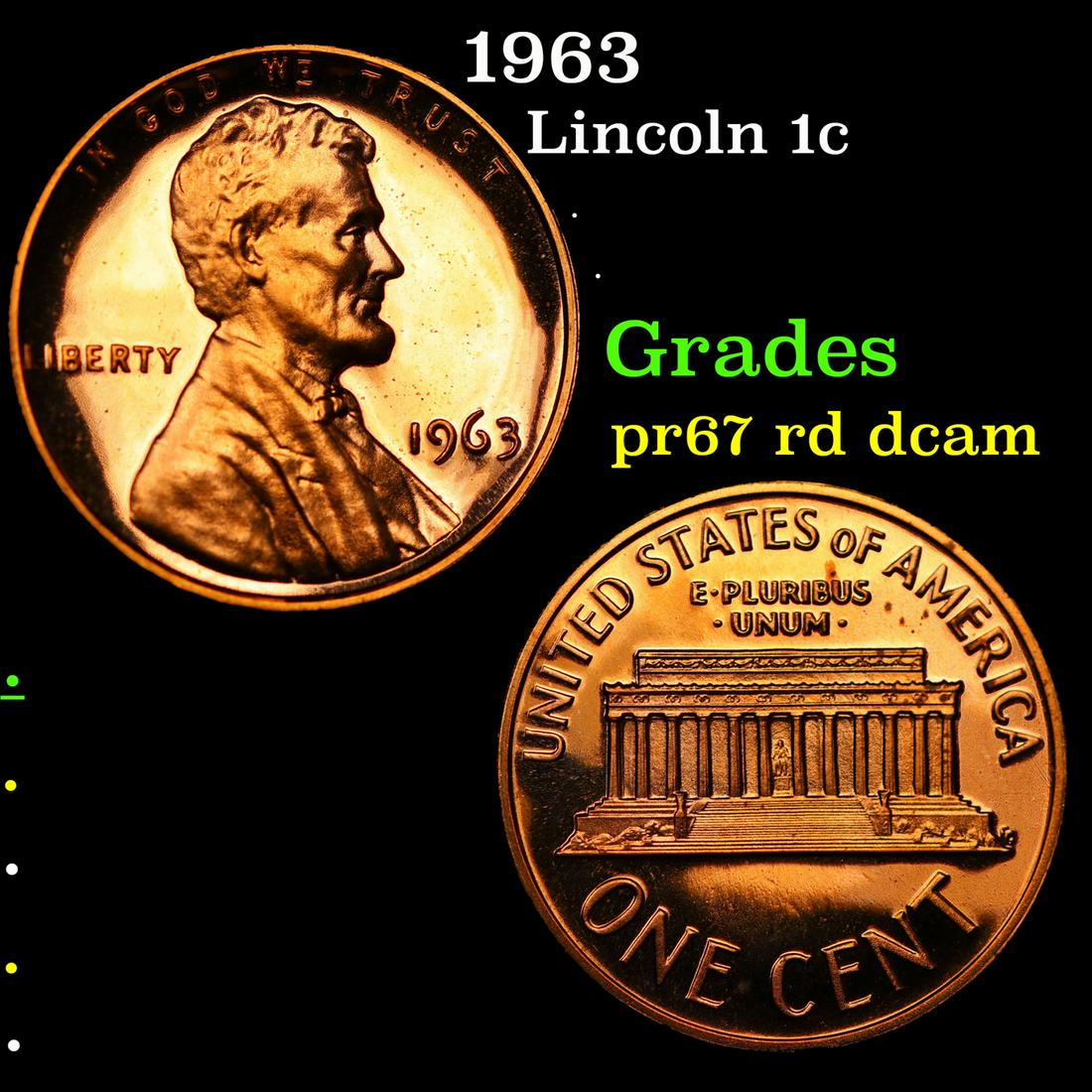 Proof 1963 Lincoln Cent 1c Grades Gem++ Proof Red Deep cameo (1 of 3)