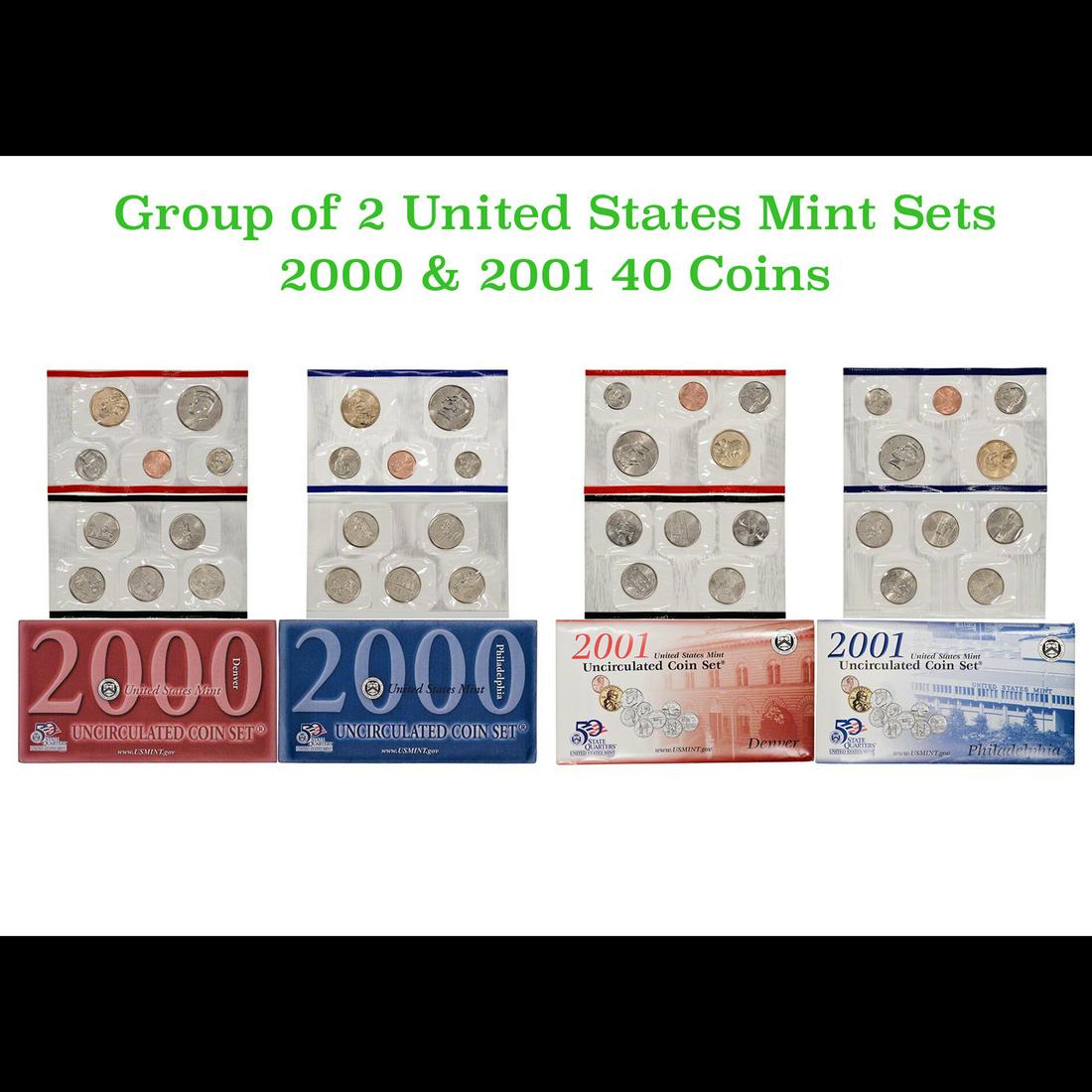 Group of 2 United States Mint Set in Original Government Packaging! From 2000-2001 with 40 Coins (1 of 3)