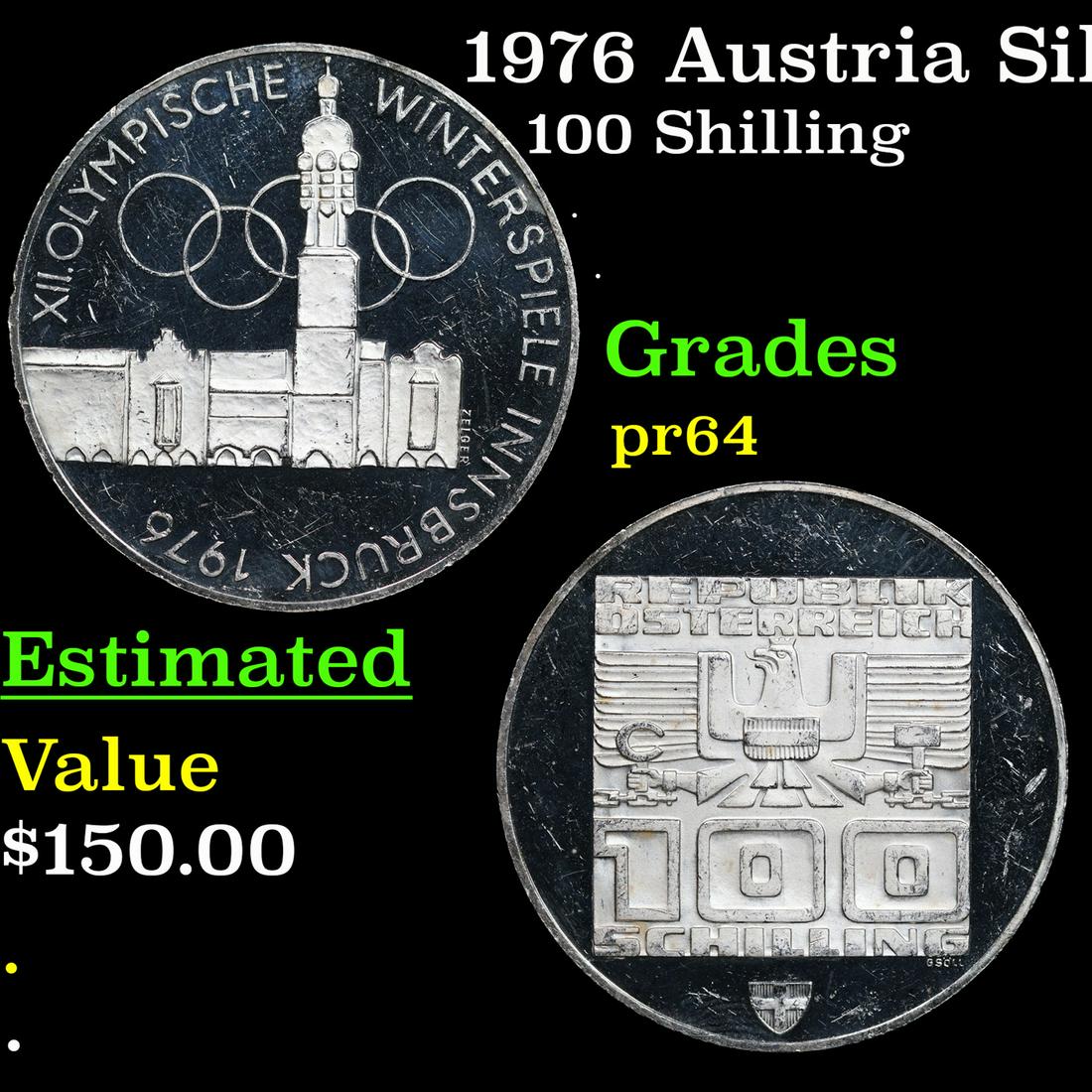 Proof 1976 Austria Silver 100 Schilling Innsbruck Winter Olympics Commerative Grades Choice Proof (1 of 3)