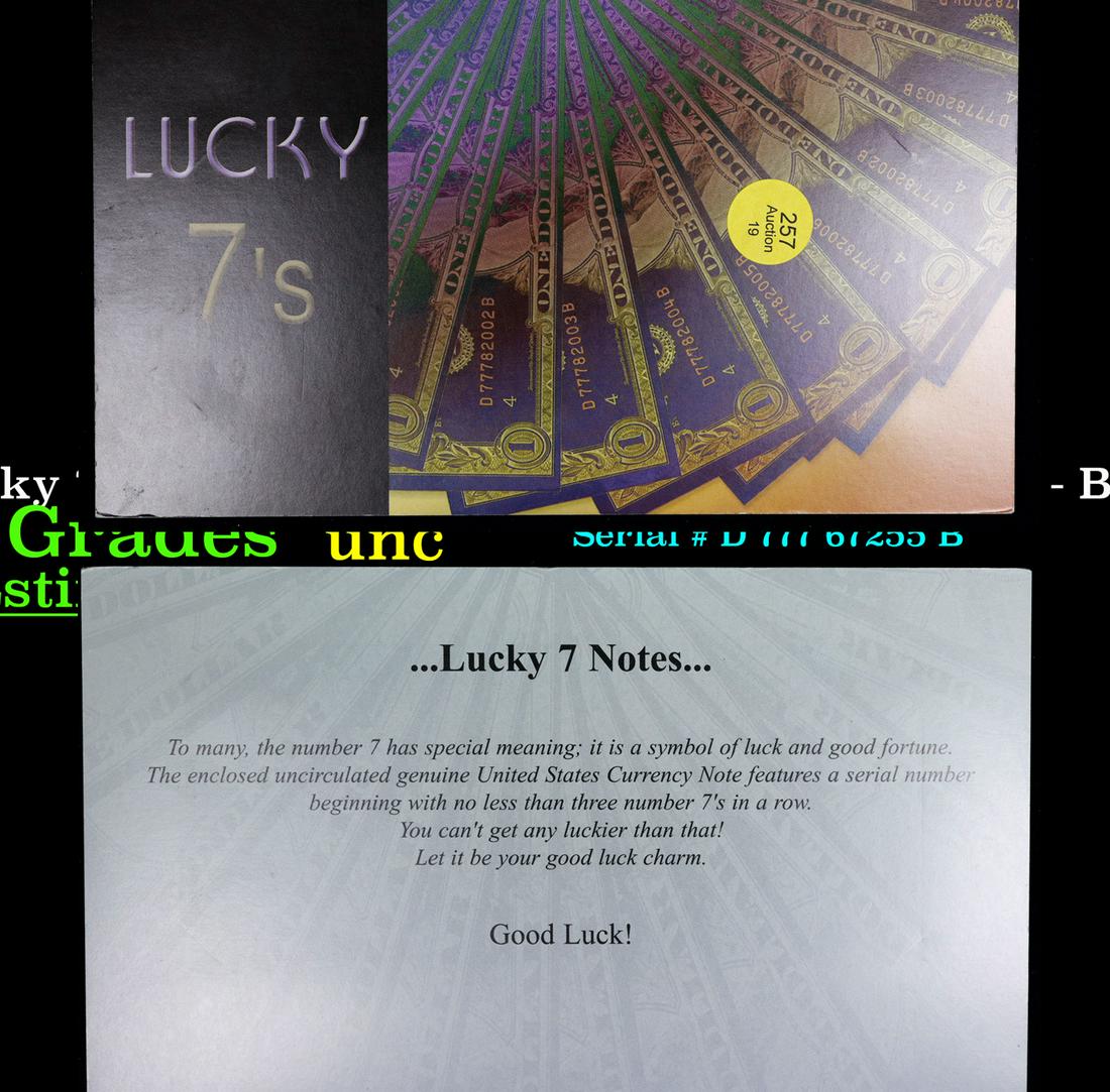 1999 $1 "Lucky 7s" Federal Reserve Note (Cleveland, OH) - BEP Folio Issue Grades Brilliant (1 of 4)