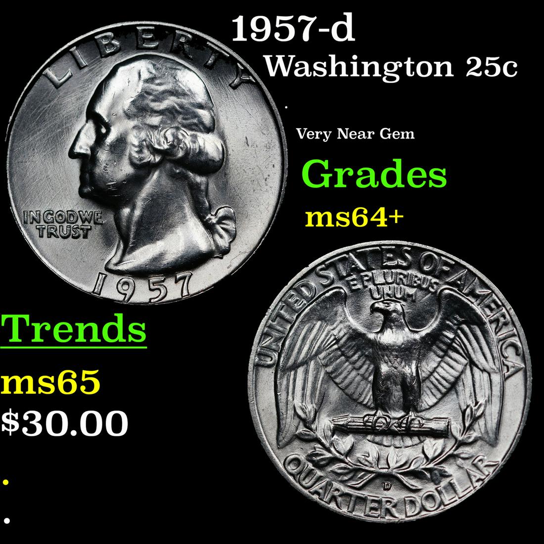 1957-d Washington Quarter 25c Grades Choice+ Unc (1 of 3)