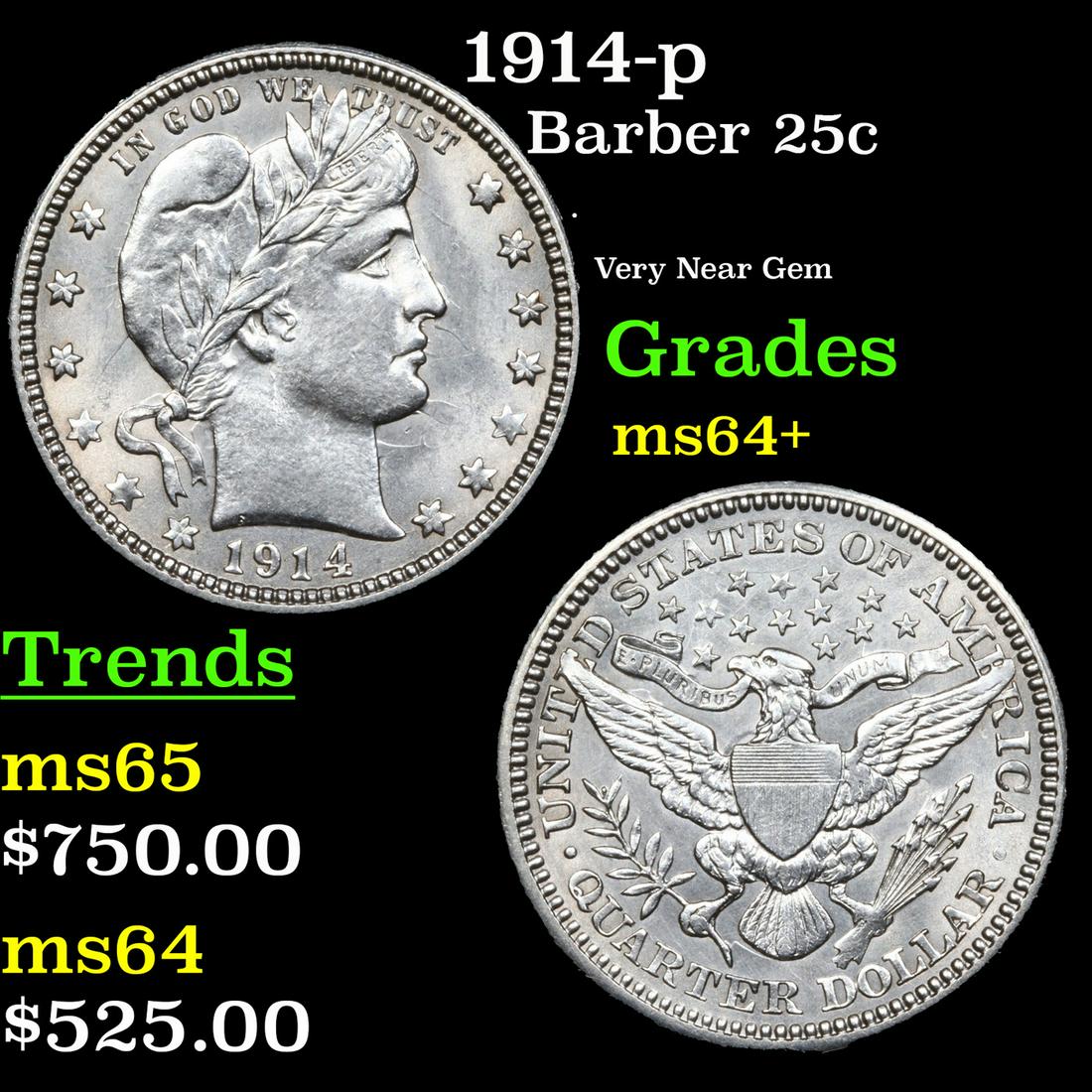 1914-p Barber Quarter 25c Grades Choice+ Unc (1 of 3)
