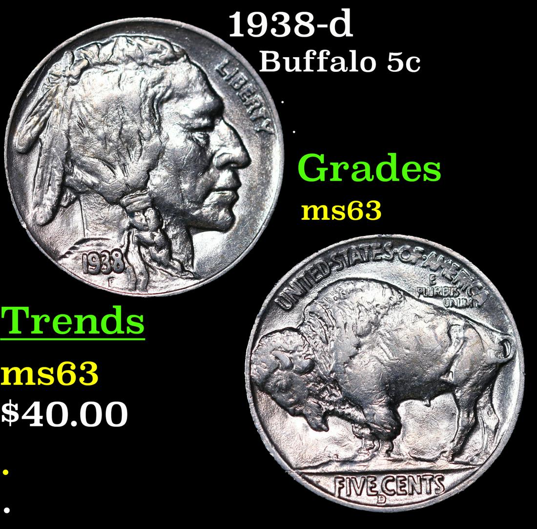 1938-d Buffalo Nickel 5c Grades Select Unc (1 of 3)