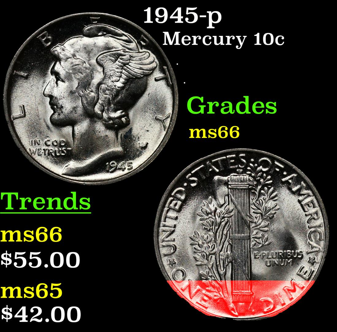 1945-p Mercury Dime 10c Grades GEM+ Unc (1 of 3)