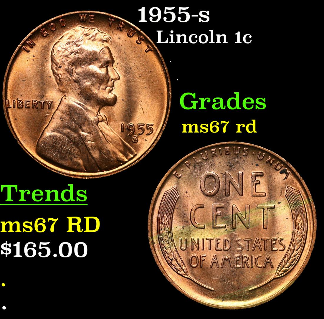 1955-s Lincoln Cent 1c Grades GEM++ Unc RD (1 of 3)