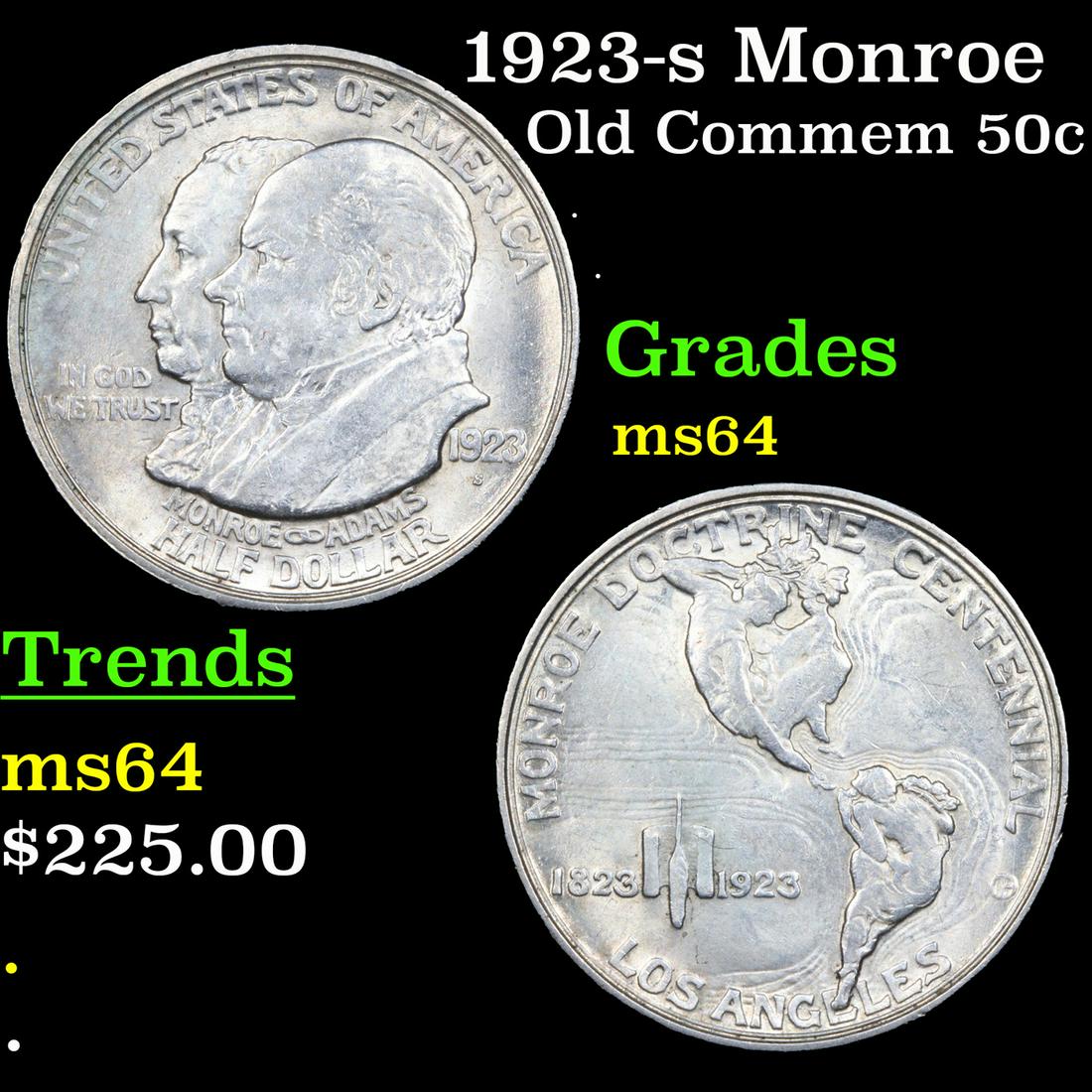 1923-s Monroe Old Commem Half Dollar 50c Grades Choice Unc (1 of 3)