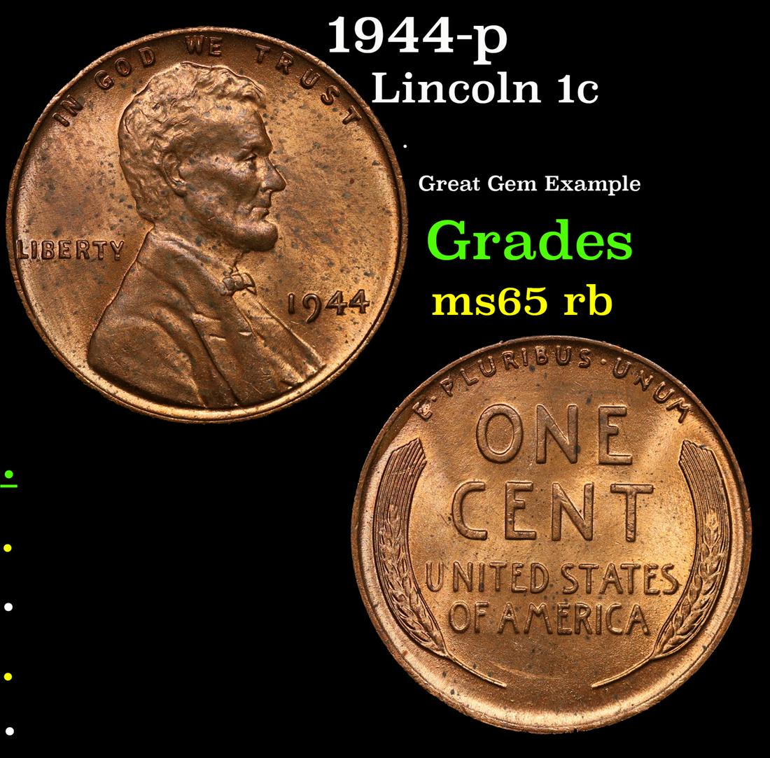 1944-p Lincoln Cent 1c Grades GEM Unc RB (1 of 3)