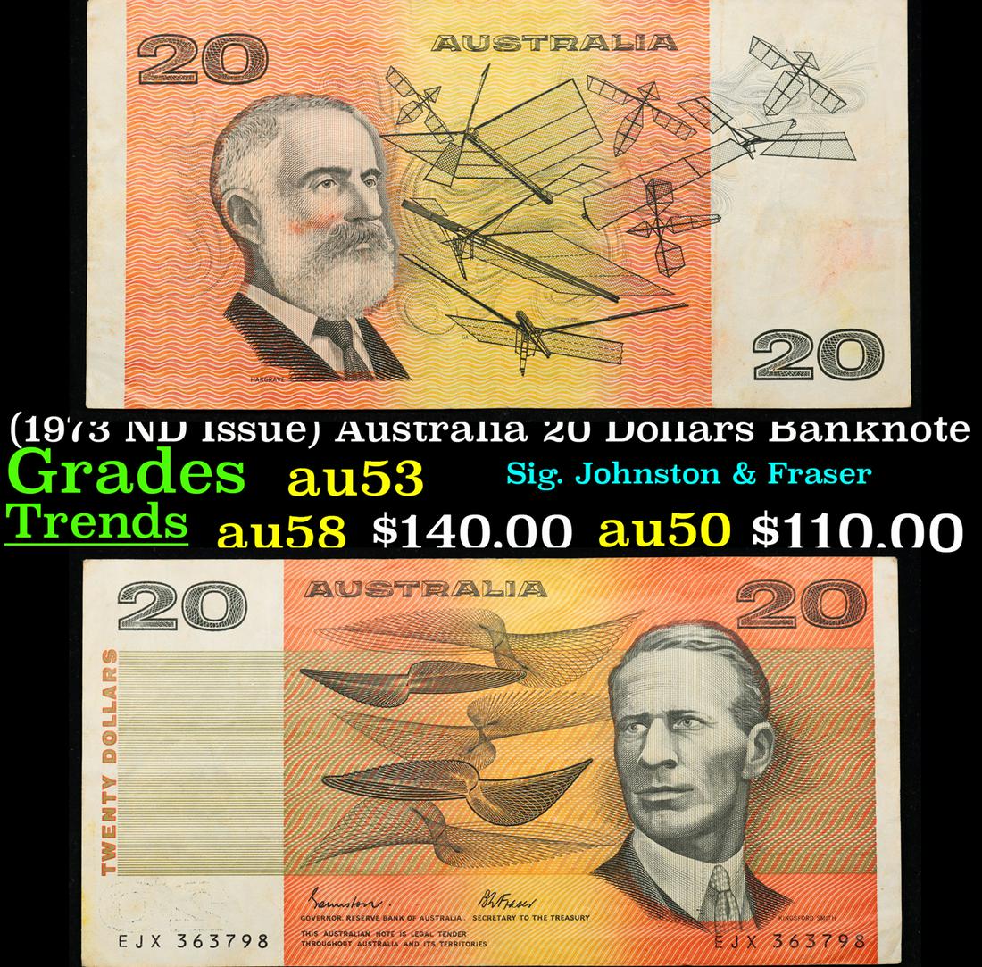 1985 (1973 ND Issue) Australia 20 Dollars Banknote P# 46e Grades Select AU: 1985 (1973 ND Issue) Australia 20 Dollars Banknote P# 46e Grades Select AU.