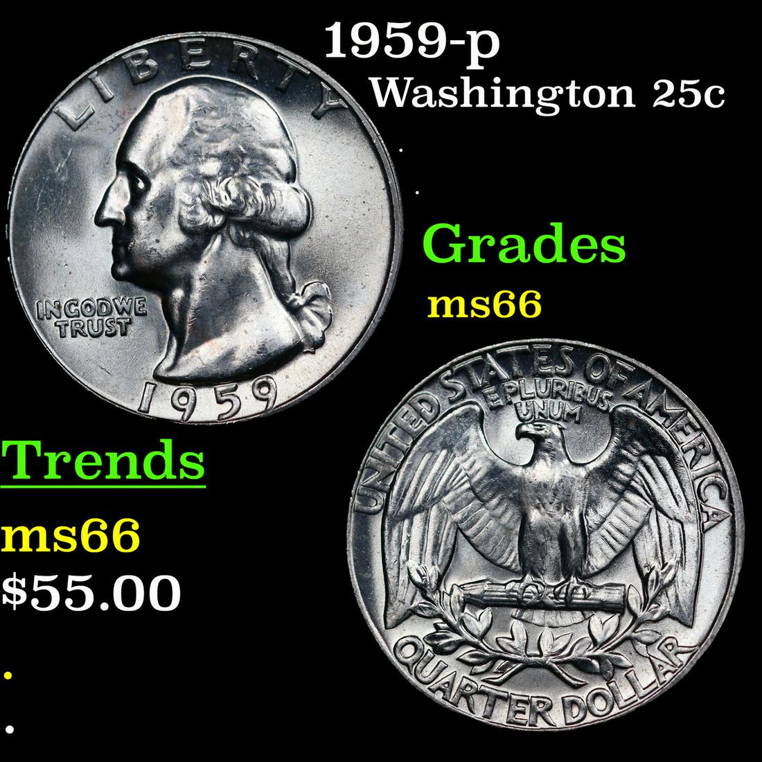 1959-p Washington Quarter 25c Grades GEM+ Unc (1 of 3)