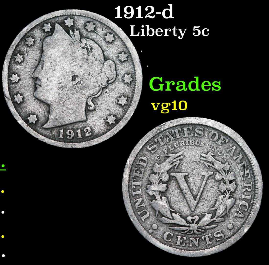 1912-d Liberty Nickel 5c Grades vg+ (1 of 3)