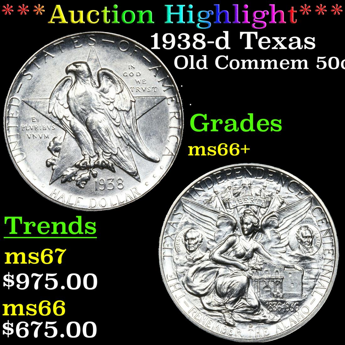 ***Auction Highlight*** 1938-d Texas Old Commem Half Dollar 50c Graded ms66+ By SEGS (fc) (1 of 3)