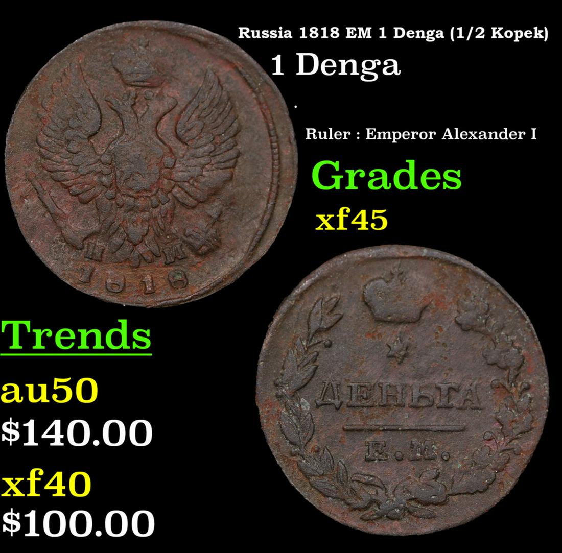 Russia 1818 EM 1 Denga (1/2 Kopek) Grades xf+ (1 of 3)