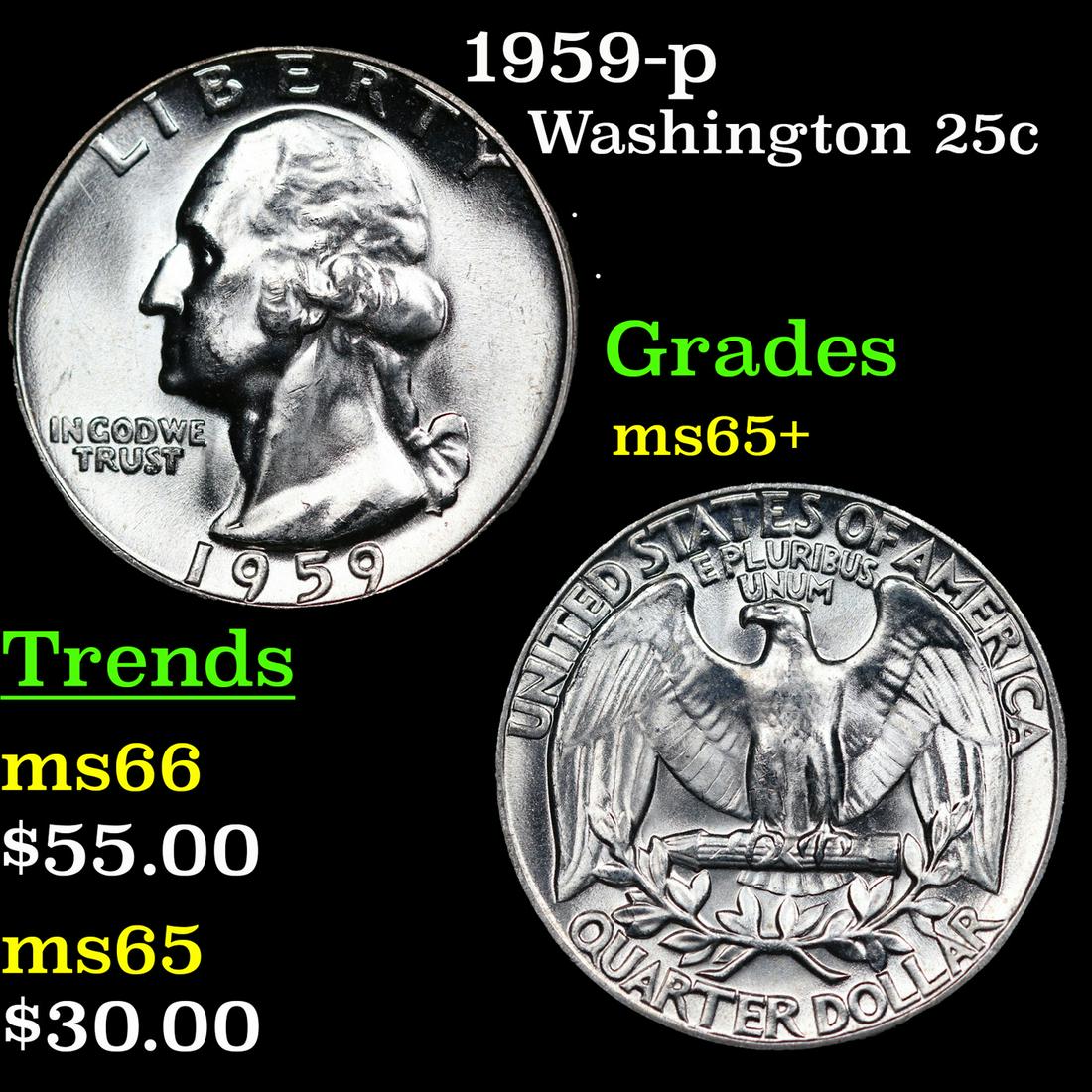 1959-p Washington Quarter 25c Grades GEM+ Unc (1 of 3)