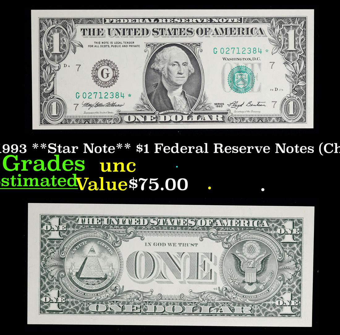 2x Consecutive 1993 **Star Note** $1 Federal Reserve Notes (Chicago, IL), All CU! Grades Brilliant (1 of 5)