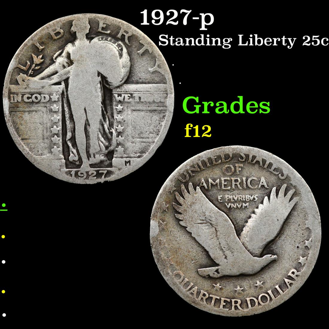 1927-p Standing Liberty Quarter 25c Grades f, fine (1 of 3)